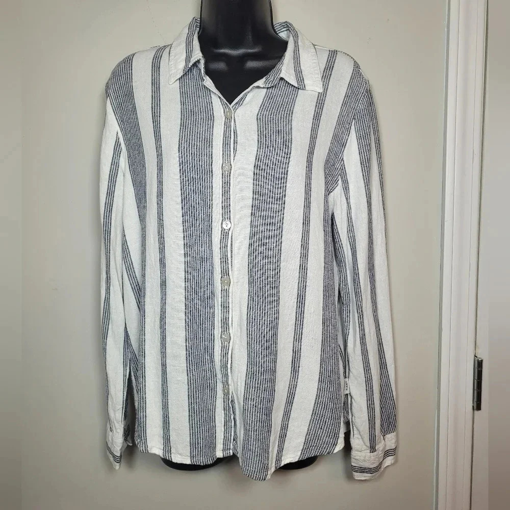 Orvis Linen Striped Button Down Shirt sz M
